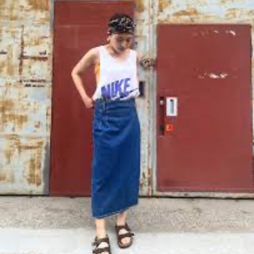 Stuffed shirt brand 90s vintage full length denim high-rise skirt 9/10